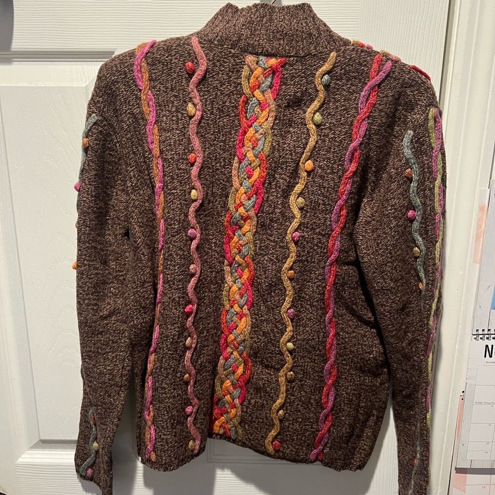 Talbots Brown Cable Knit Cardigan with Multicolor Accents - Picture 5 of 5